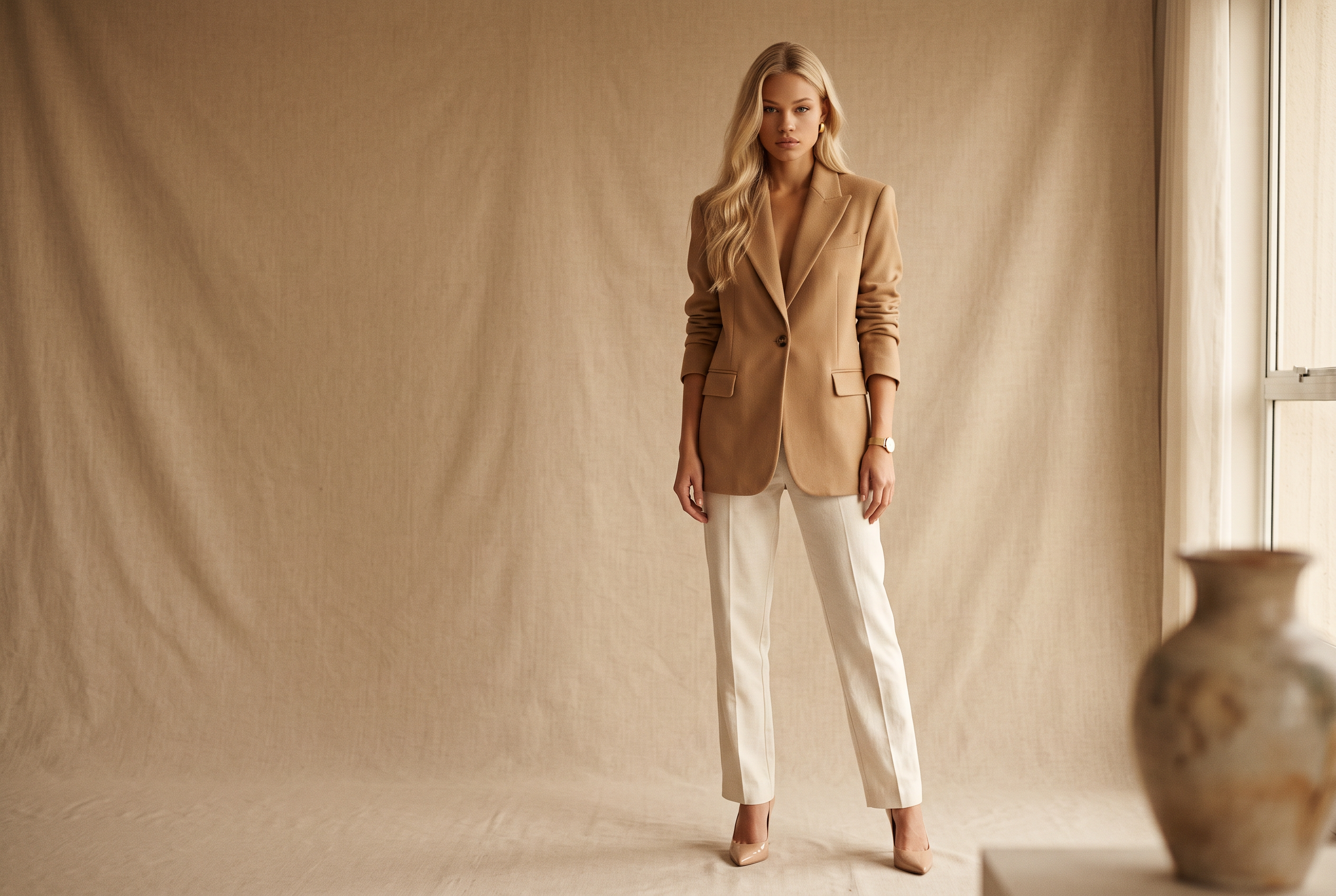 Modelo LIVAH em look editorial — elegância sem esforço