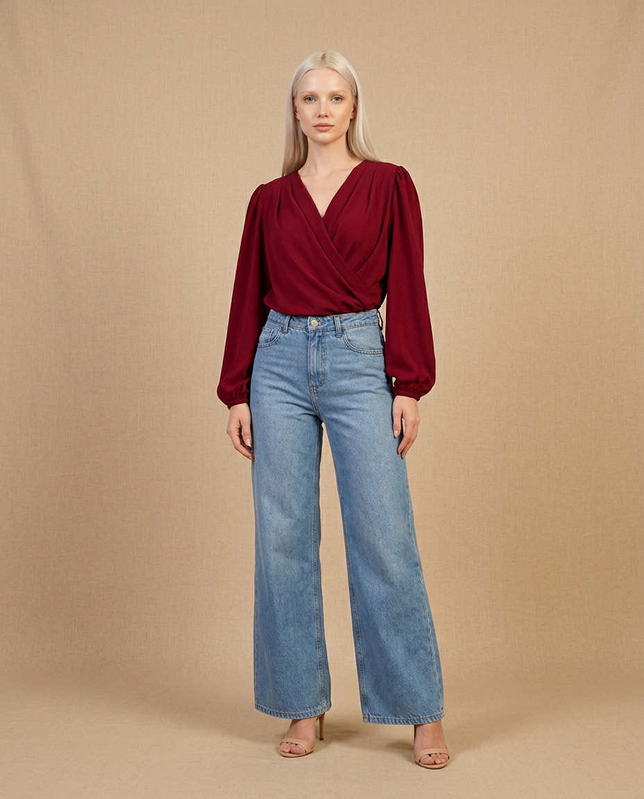 Look Casual Fashion Blusa Vermelha + Calça Jeans Wide Leg